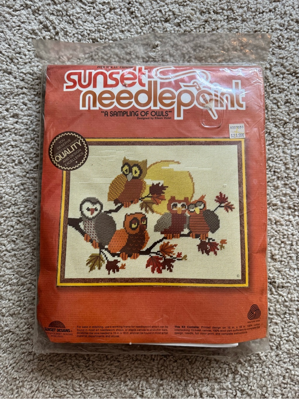 Sunset “A Sampling of Owls" Needlepoint Kit
